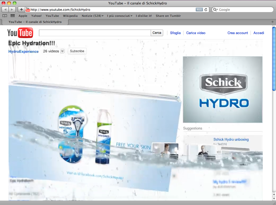 schick hydro youtube takeover