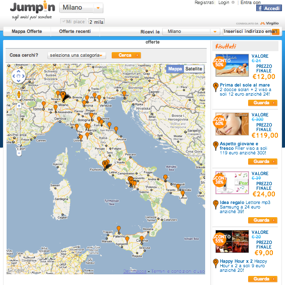 La mappa delle offerte su Jumpin